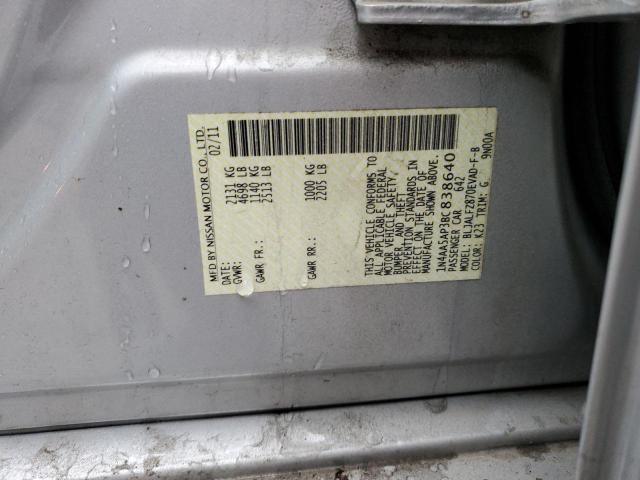 1N4AA5AP3BC838640 - 2011 NISSAN MAXIMA S SILVER photo 12