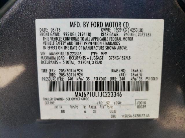 MAJ6P1UL1JC223346 - 2018 FORD ECOSPORT SE GRAY photo 13