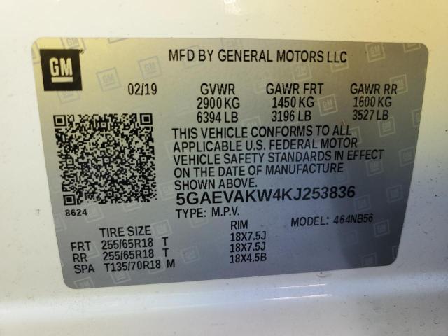 5GAEVAKW4KJ253836 - 2019 BUICK ENCLAVE ESSENCE 白色 照片 13