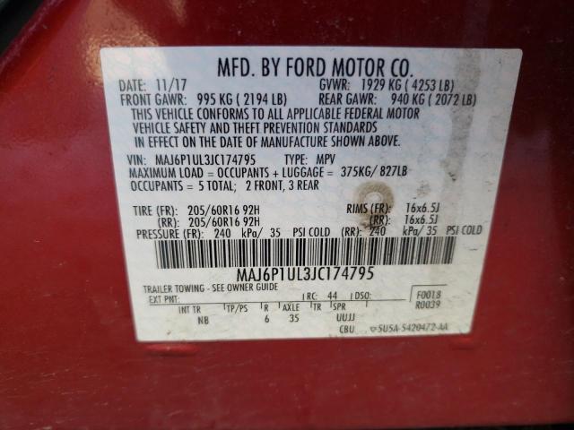 MAJ6P1UL3JC174795 - 2018 FORD ECOSPORT SE RED photo 12
