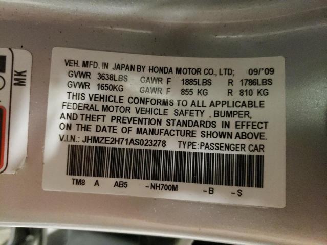 JHMZE2H71AS023278 - 2010 HONDA INSIGHT EX SILVER photo 12