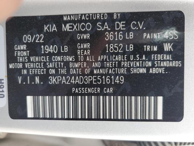 3KPA24AD3PE516149 - 2023 KIA RIO LX SILVER photo 12