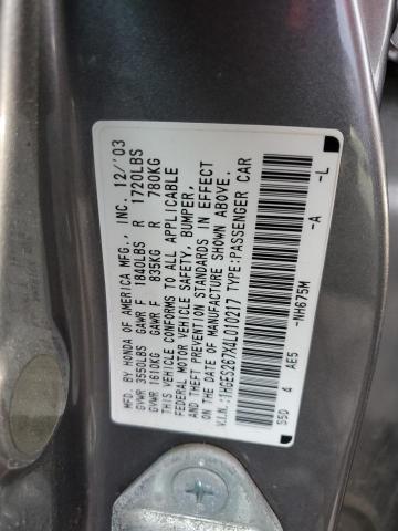 1HGES267X4L010217 - 2004 HONDA CIVIC EX GRAY photo 12