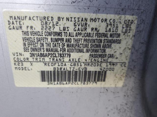 3N1AB6AP2CL783779 - 2012 NISSAN SENTRA 2.0 SILVER photo 12