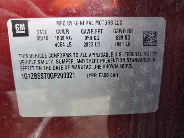 1G1ZB5ST0GF290021 - 2016 CHEVROLET MALIBU LS BURGUNDY photo 12