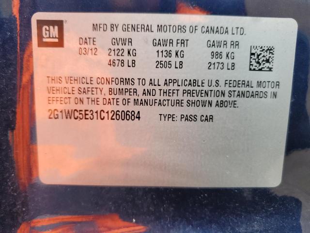 2G1WC5E31C1260684 - 2012 CHEVROLET IMPALA LTZ BLUE photo 12