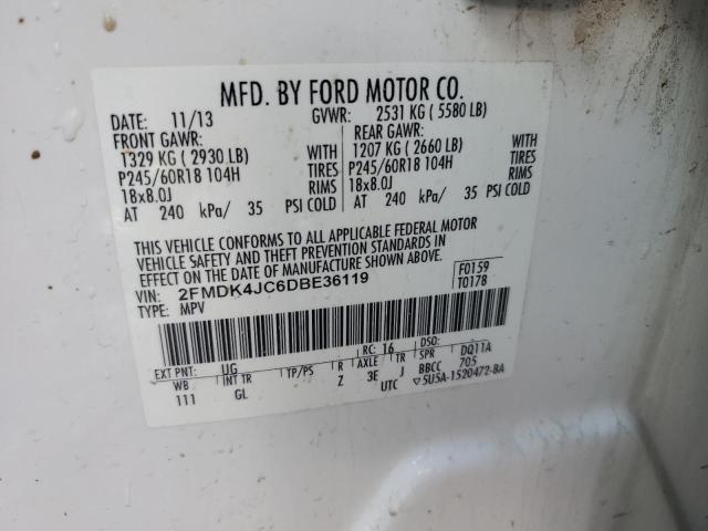 2FMDK4JC6DBE36119 - 2013 FORD EDGE SEL WHITE photo 13