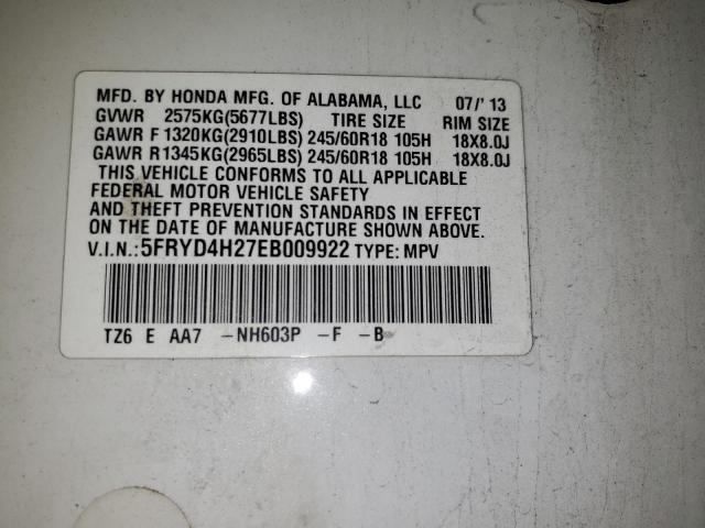 5FRYD4H27EB009922 - 2014 ACURA MDX WHITE photo 13