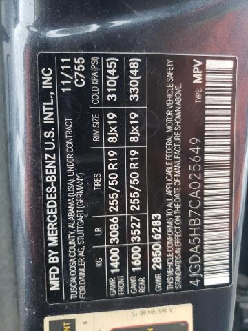 4JGDA5HB7CA025649 - 2012 MERCEDES-BENZ ML 350 4MATIC BLACK photo 13