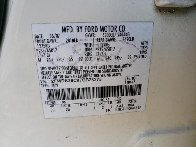 2FMDK38C87BB28275 - 2007 FORD EDGE SEL WHITE photo 13