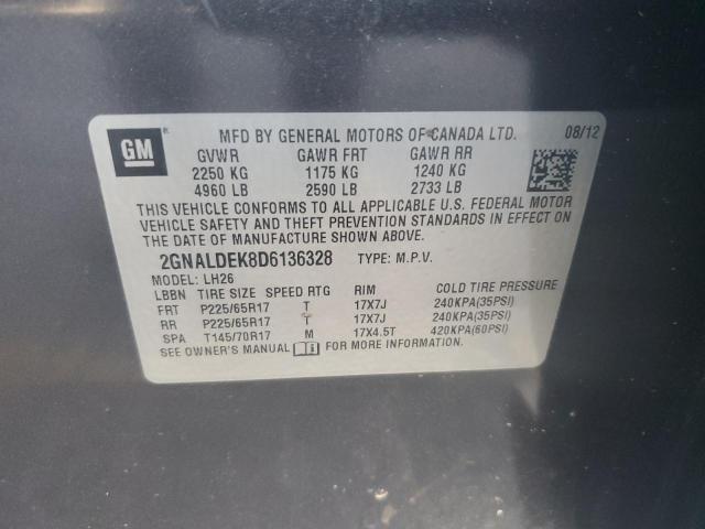 2GNALDEK8D6136328 - 2013 CHEVROLET EQUINOX LT GRAY photo 13