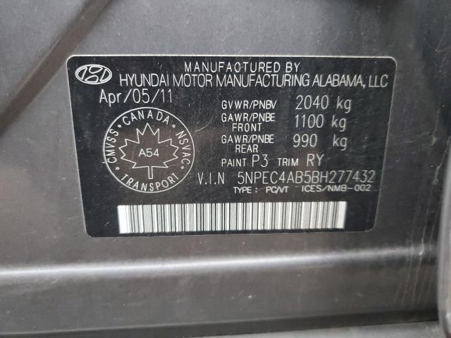 5NPEC4AB5BH277432 - 2011 HYUNDAI SONATA SE GRAY photo 12