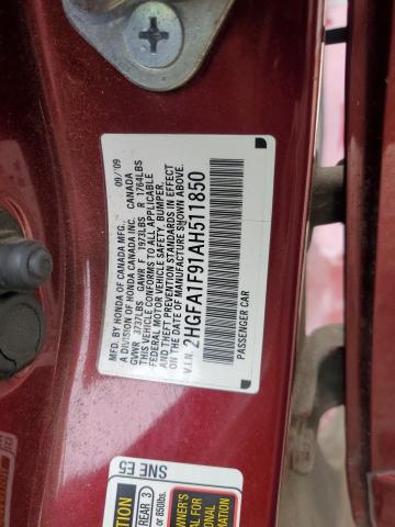 2HGFA1F91AH511850 - 2010 HONDA CIVIC EXL BURGUNDY photo 12