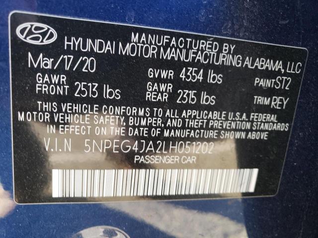 5NPEG4JA2LH051202 - 2020 HYUNDAI SONATA SE BLUE photo 12