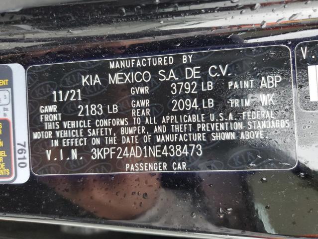 3KPF24AD1NE438473 - 2022 KIA FORTE FE BLACK photo 13