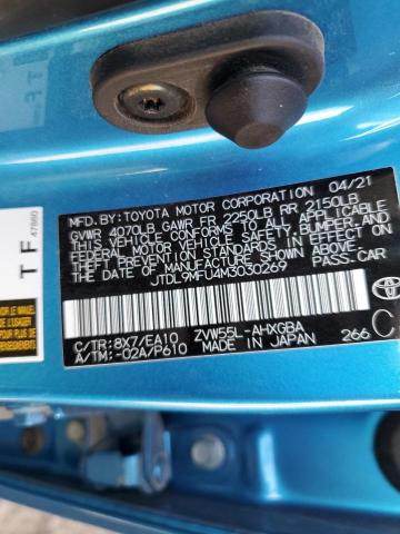 JTDL9MFU4M3030269 - 2021 TOYOTA PRIUS LE BLUE photo 12