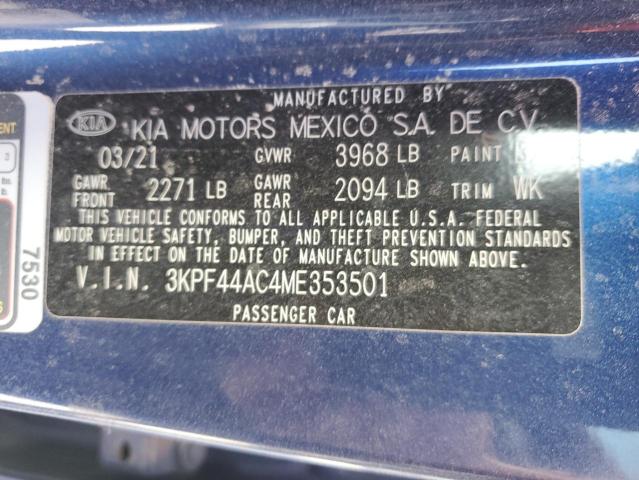 3KPF44AC4ME353501 - 2021 KIA FORTE GT BLUE photo 13