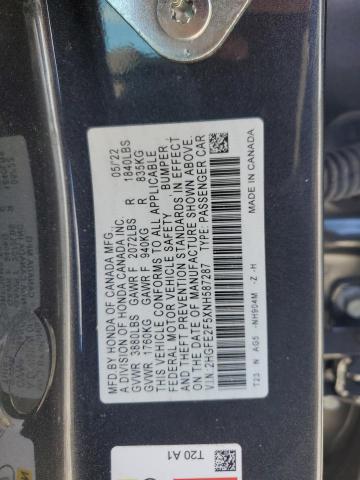 2HGFE2F5XNH587287 - 2022 HONDA CIVIC SPORT 灰色 照片 12