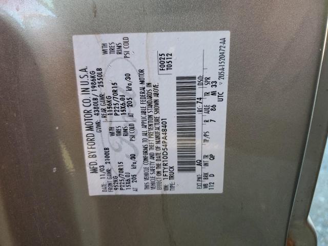 1FTYR10D54PA48401 - 2004 FORD RANGER TAN photo 12