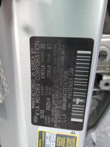 KNAGM4A72E5479518 - 2014 KIA OPTIMA LX SILVER photo 13