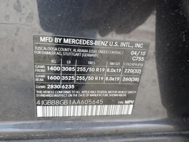 4JGBB8GB1AA605645 - 2010 MERCEDES-BENZ ML 350 4MATIC BLACK photo 12