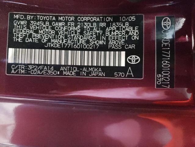 JTKDE177160100217 - 2006 TOYOTA SCION TC 勃艮第红 照片 13