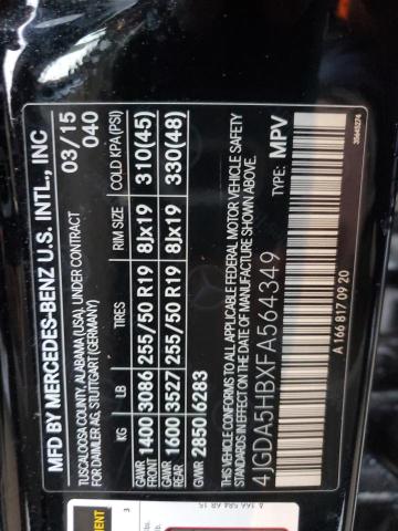 4JGDA5HBXFA564349 - 2015 MERCEDES-BENZ ML 350 4MATIC BLACK photo 14