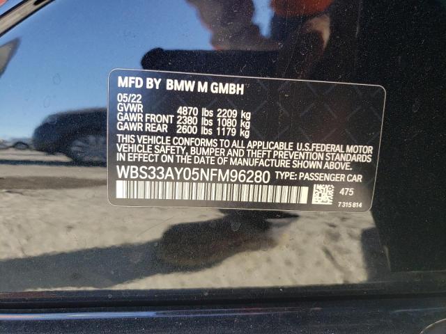 WBS33AY05NFM96280 - 2022 BMW M3 COMPETITION BLACK photo 12