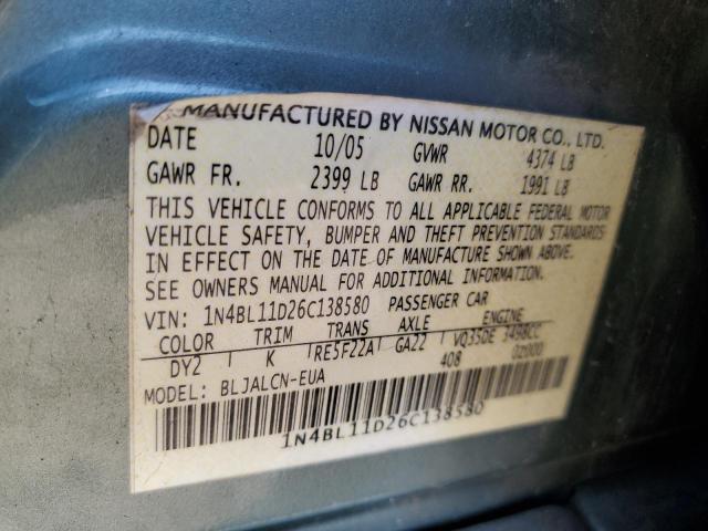 1N4BL11D26C138580 - 2006 NISSAN ALTIMA SE GREEN photo 12