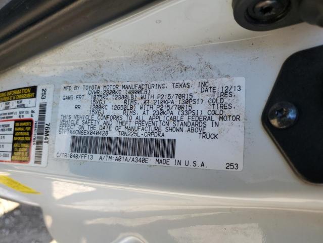 5TFTX4CN8EX040428 - 2014 TOYOTA TACOMA ACCESS CAB Ақ фото 12