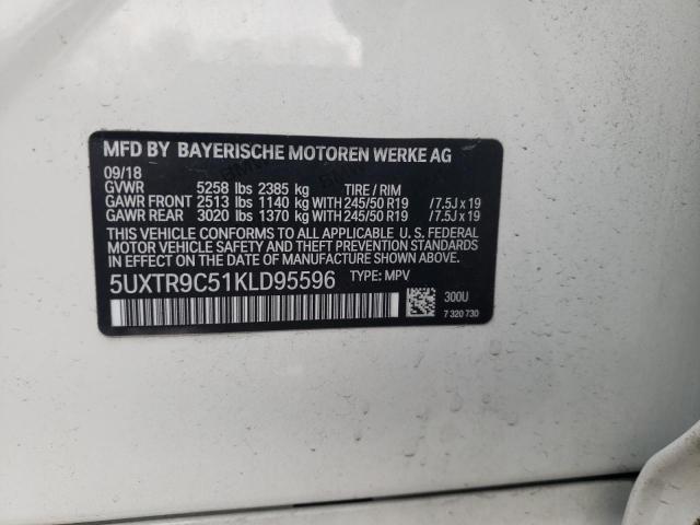 5UXTR9C51KLD95596 - 2019 BMW X3 XDRIVE30I WHITE photo 12