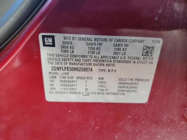 2GNFLFE38H6238874 - 2017 CHEVROLET EQUINOX LT RED photo 12