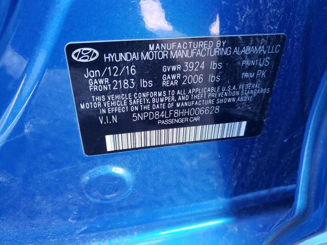 5NPD84LF8HH006628 - 2017 HYUNDAI ELANTRA SE BLUE photo 12