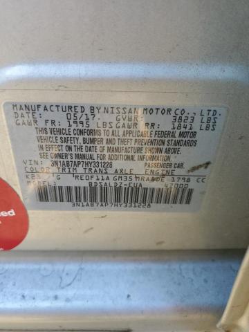 3N1AB7AP7HY331228 - 2017 NISSAN SENTRA S SILVER photo 12