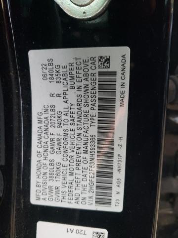 2HGFE2F53NH593366 - 2022 HONDA CIVIC SPORT 黑色 照片 12