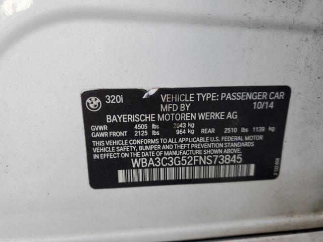 WBA3C3G52FNS73845 - 2015 BMW 320 I XDRIVE WHITE photo 12
