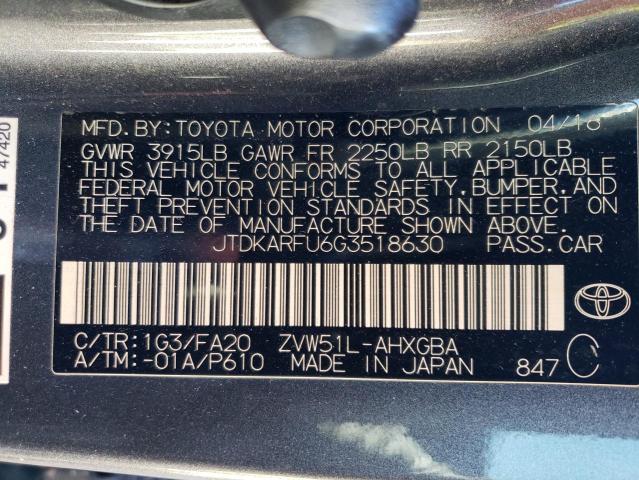 JTDKARFU6G3518630 - 2016 TOYOTA PRIUS GRAY photo 13