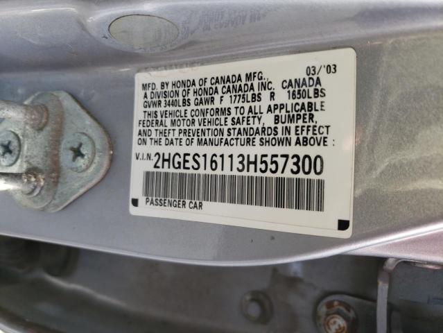 2HGES16113H557300 - 2003 HONDA CIVIC DX SILVER photo 12