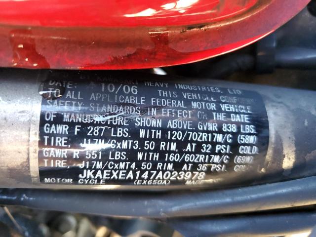 JKAEXEA147A023978 - 2007 KAWASAKI EX650 A Qırmızı foto 10