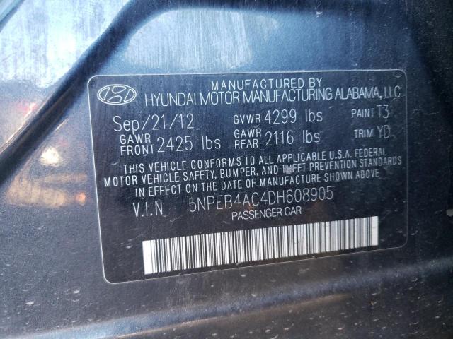 5NPEB4AC4DH608905 - 2013 HYUNDAI SONATA GLS BLACK photo 12