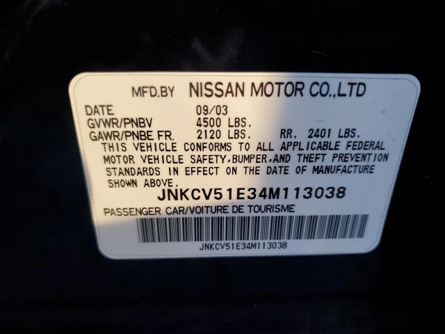 JNKCV51E34M113038 - 2004 INFINITI G35 BLUE photo 12