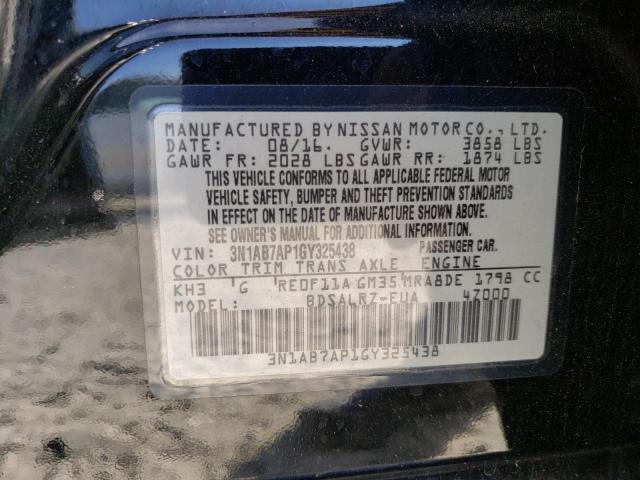 3N1AB7AP1GY325438 - 2016 NISSAN SENTRA S BLACK photo 12