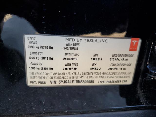 5YJSA1E10HF209989 - 2017 TESLA MODEL S BLACK photo 12