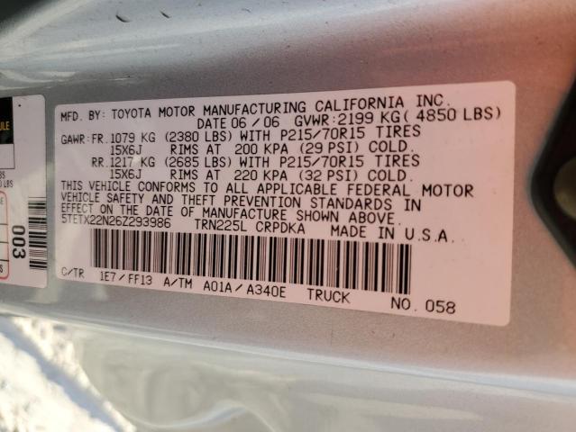 5TETX22N26Z293986 - 2006 TOYOTA TACOMA ACCESS CAB თეთრი ფოტო 13