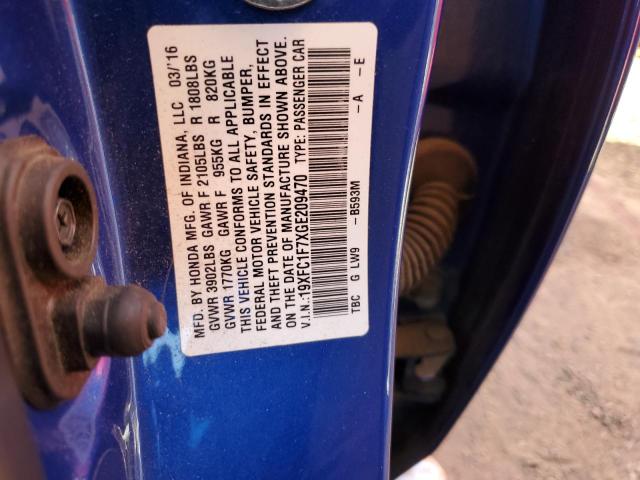 19XFC1F7XGE209470 - 2016 HONDA CIVIC EXL ლურჯი ფოტო 12