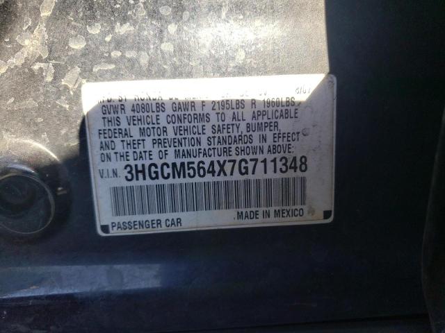 3HGCM564X7G711348 - 2007 HONDA ACCORD LX BLACK photo 12