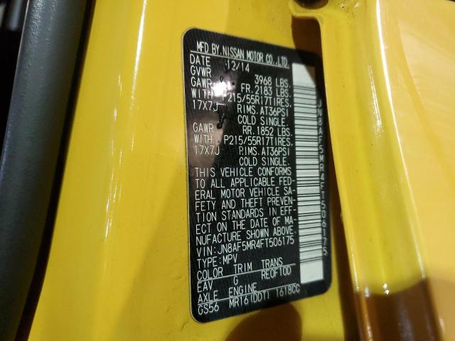 JN8AF5MR4FT506175 - 2015 NISSAN JUKE S YELLOW photo 14