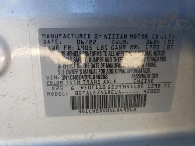 3N1CN8DV0NL849268 - 2022 NISSAN VERSA S SILVER photo 13