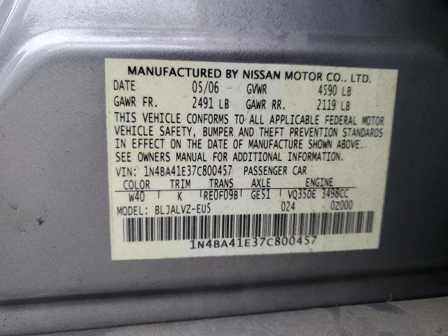 1N4BA41E37C800457 - 2007 NISSAN MAXIMA SE GRAY photo 12