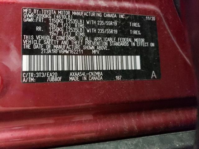 2T3A1RFV6MW162211 - 2021 TOYOTA RAV4 XLE PREMIUM BURGUNDY photo 13